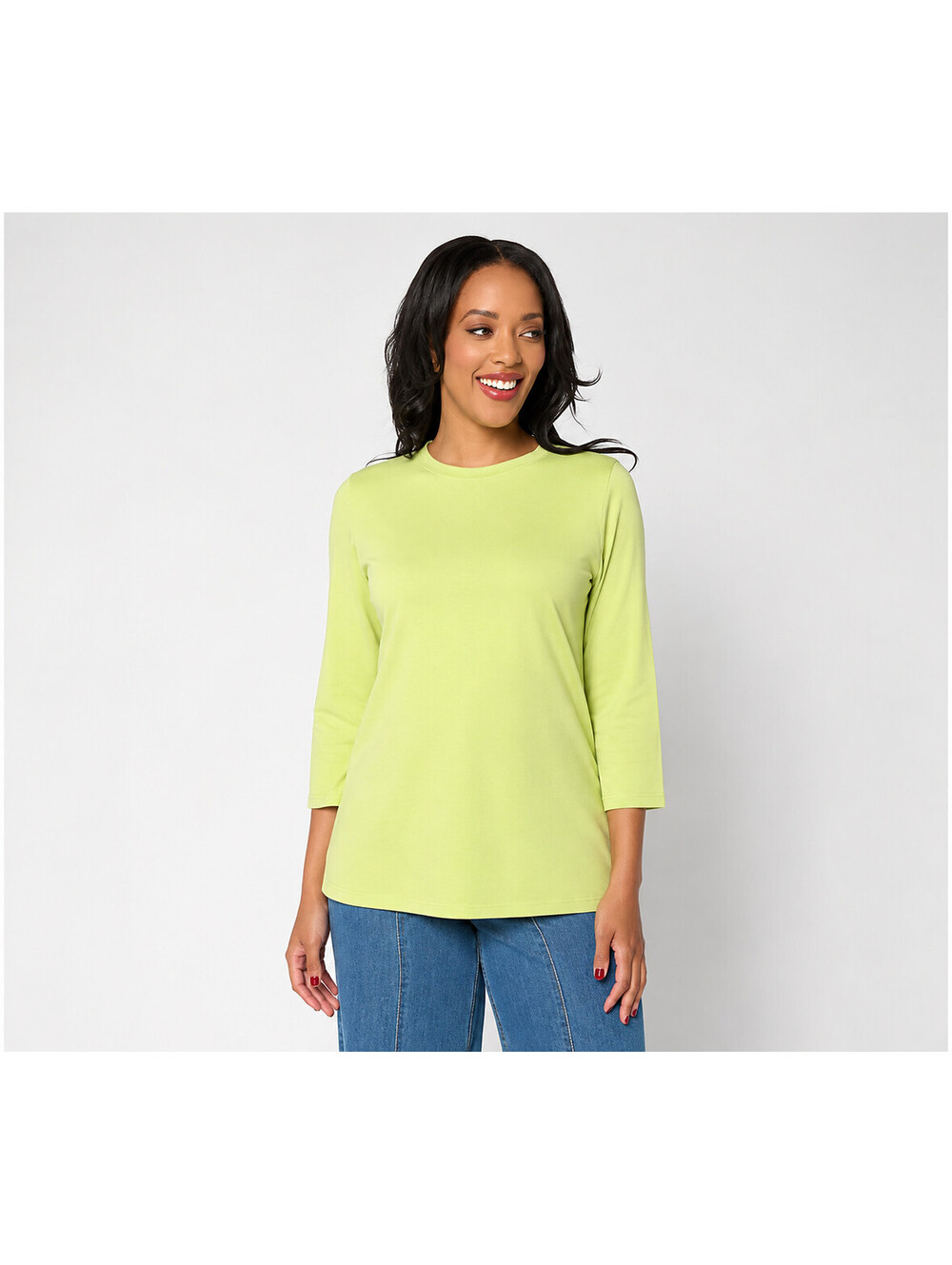 LOGO Principles by Lori Goldstein Stitch Detail 3/4 Sleeve Top Citrus Green, 1X